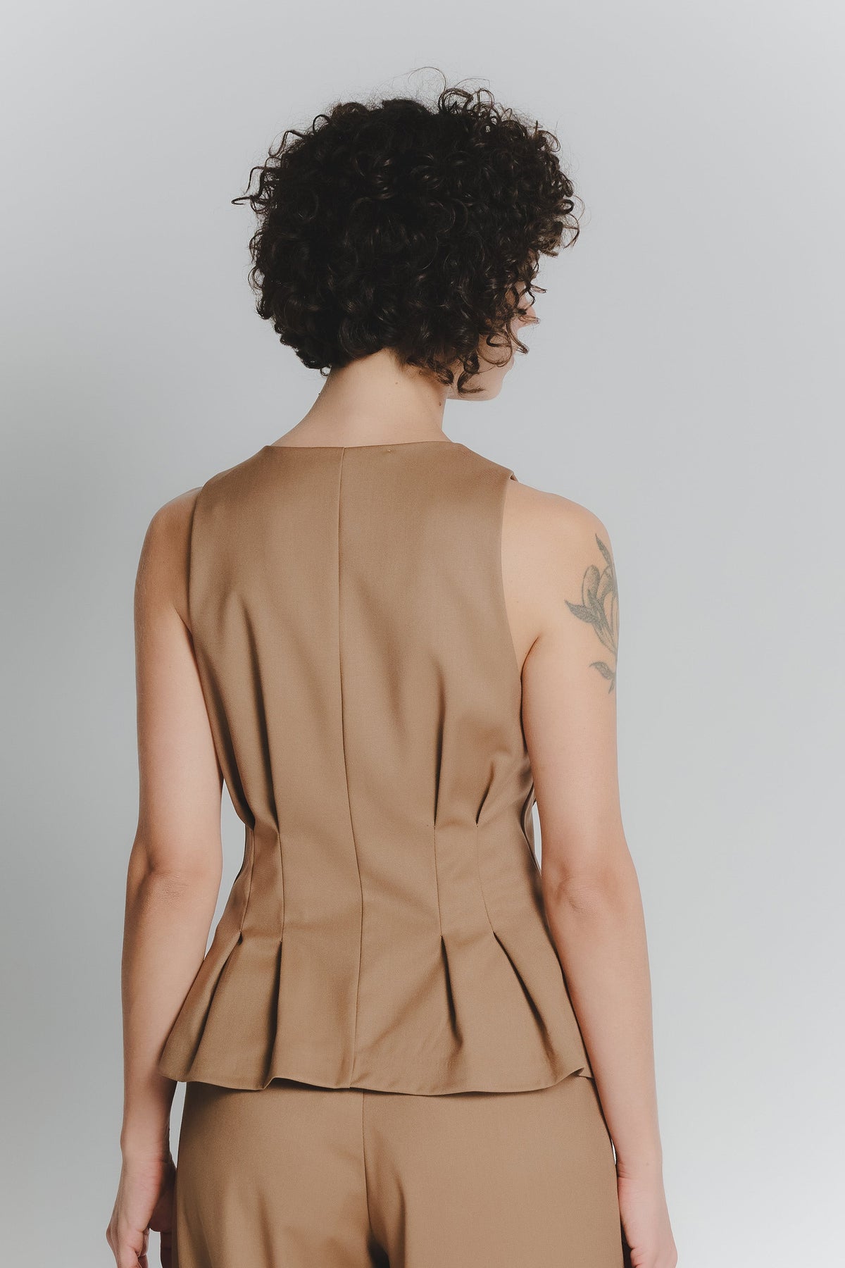 Camel Pleated Gilet for Women