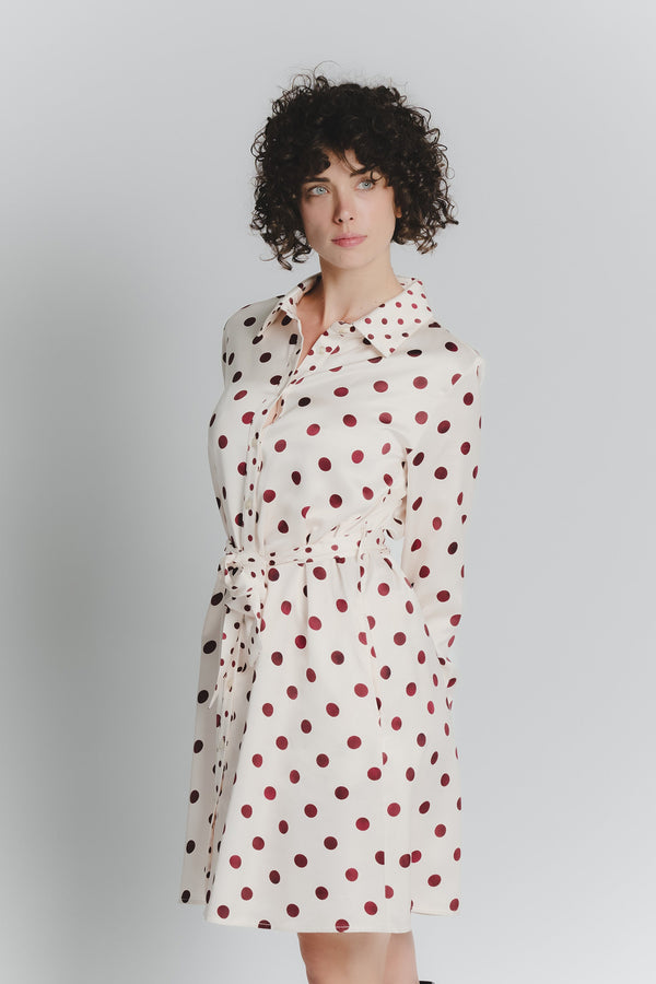 Korte Chemisier Jurk met Polka Dots in Ivoor en Florentijns Rood voor Dames
