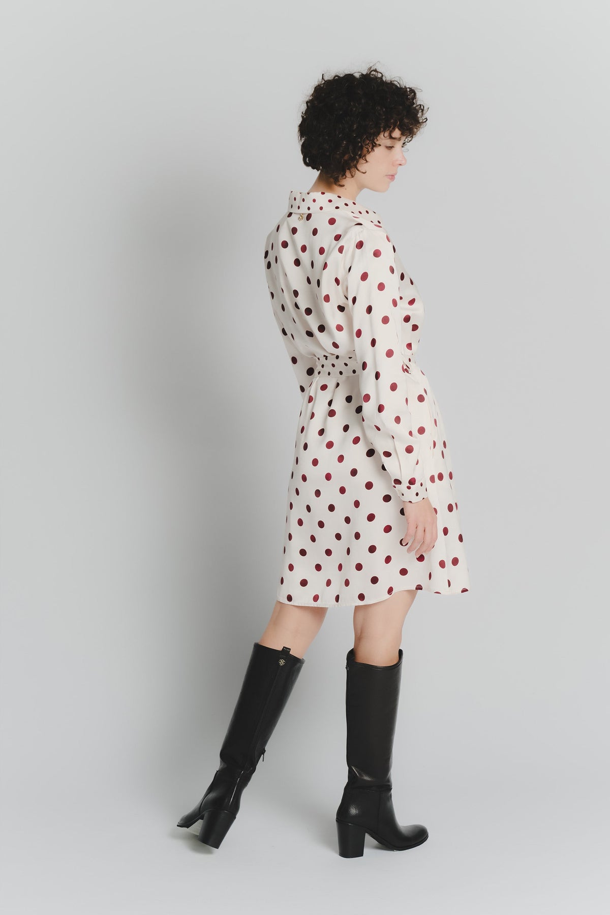 Abito Chemisier Corto a Pois Avorio Rosso Fiorentino Donna