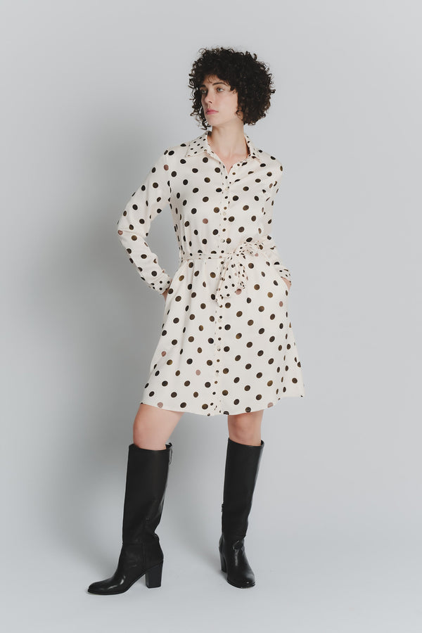 Short Ivory Polka Dot Shirt Dress for Women