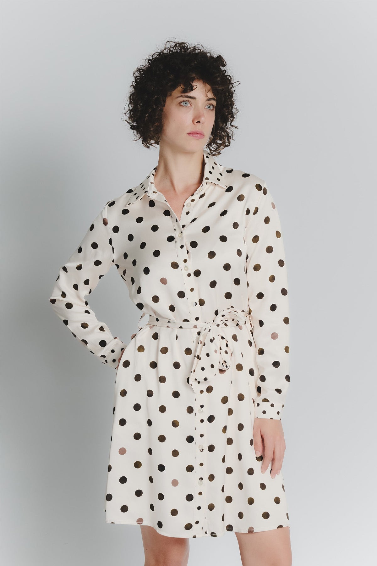 Short Ivory Polka Dot Shirt Dress for Women