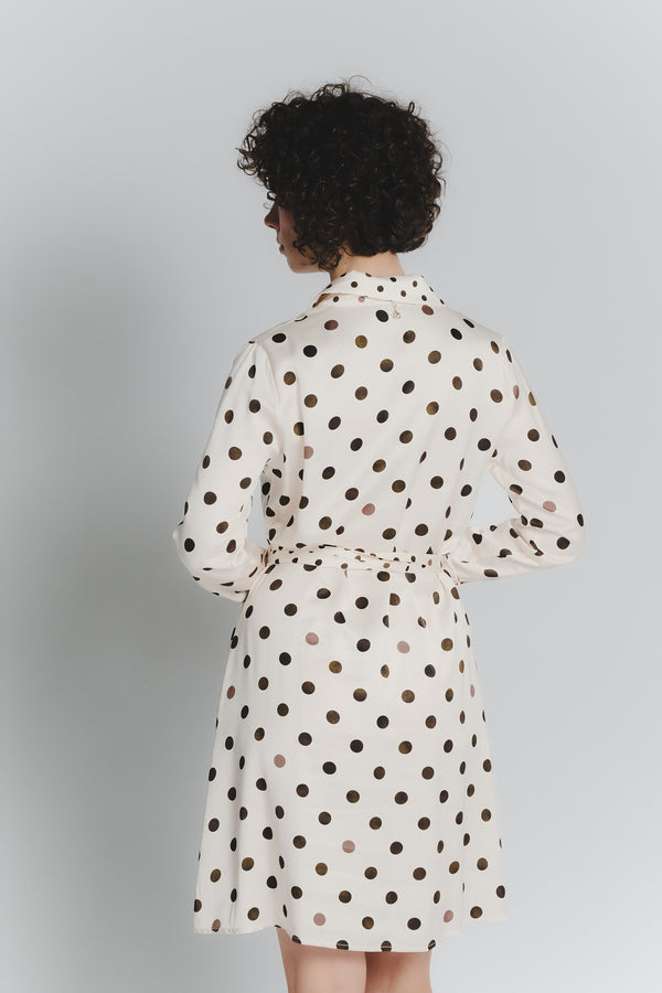 Short Ivory Polka Dot Shirt Dress for Women