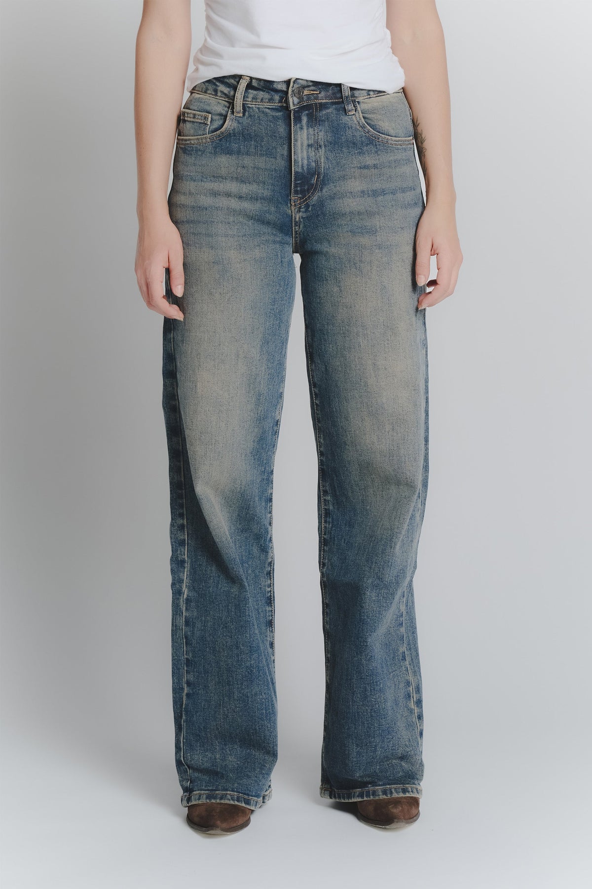 Jeans vintage bleu à jambes larges pour femmes