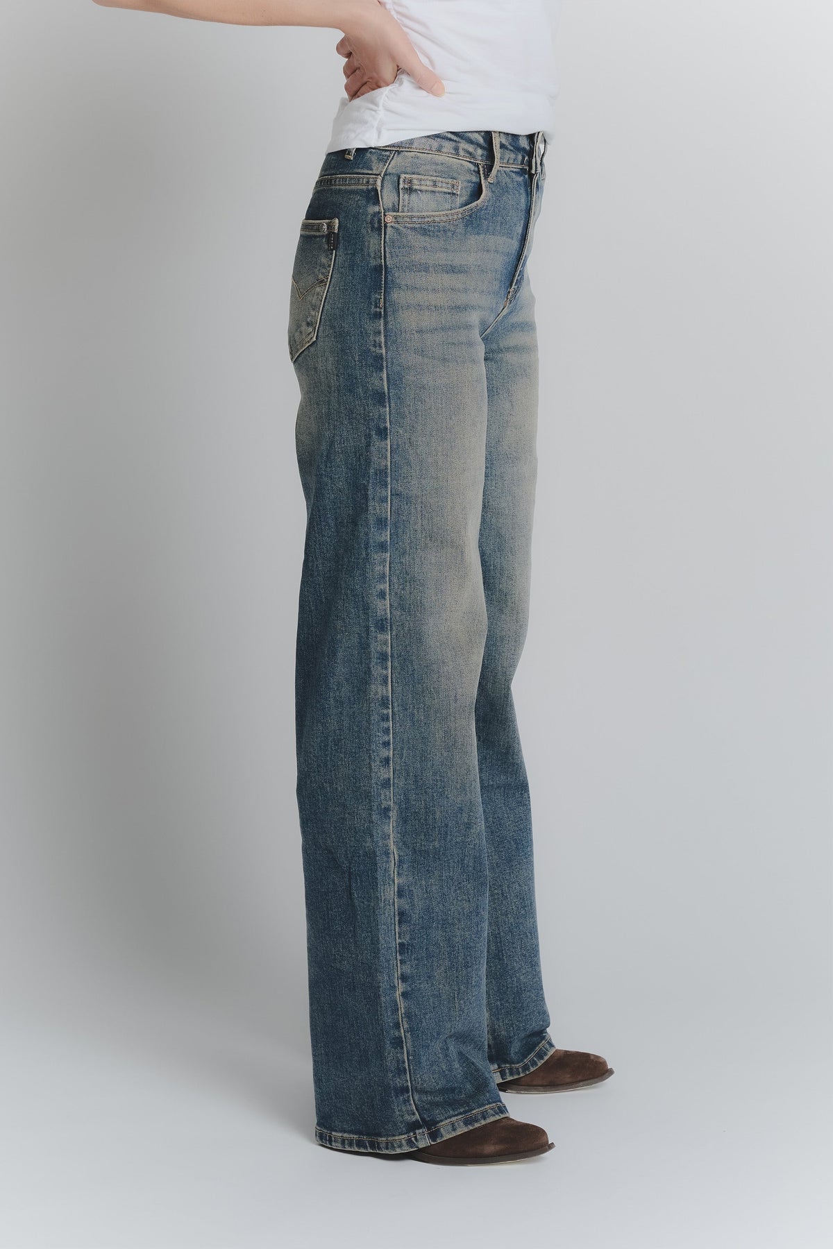 Jeans vintage bleu à jambes larges pour femmes