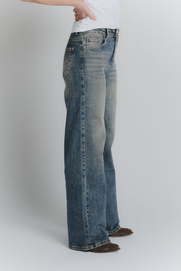 Jeans vintage bleu à jambes larges pour femmes