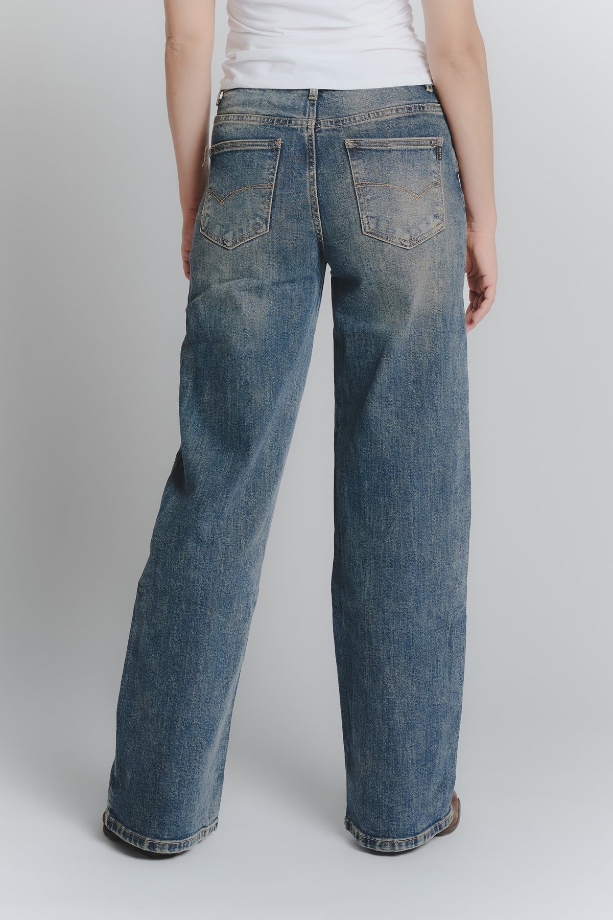Jeans vintage bleu à jambes larges pour femmes