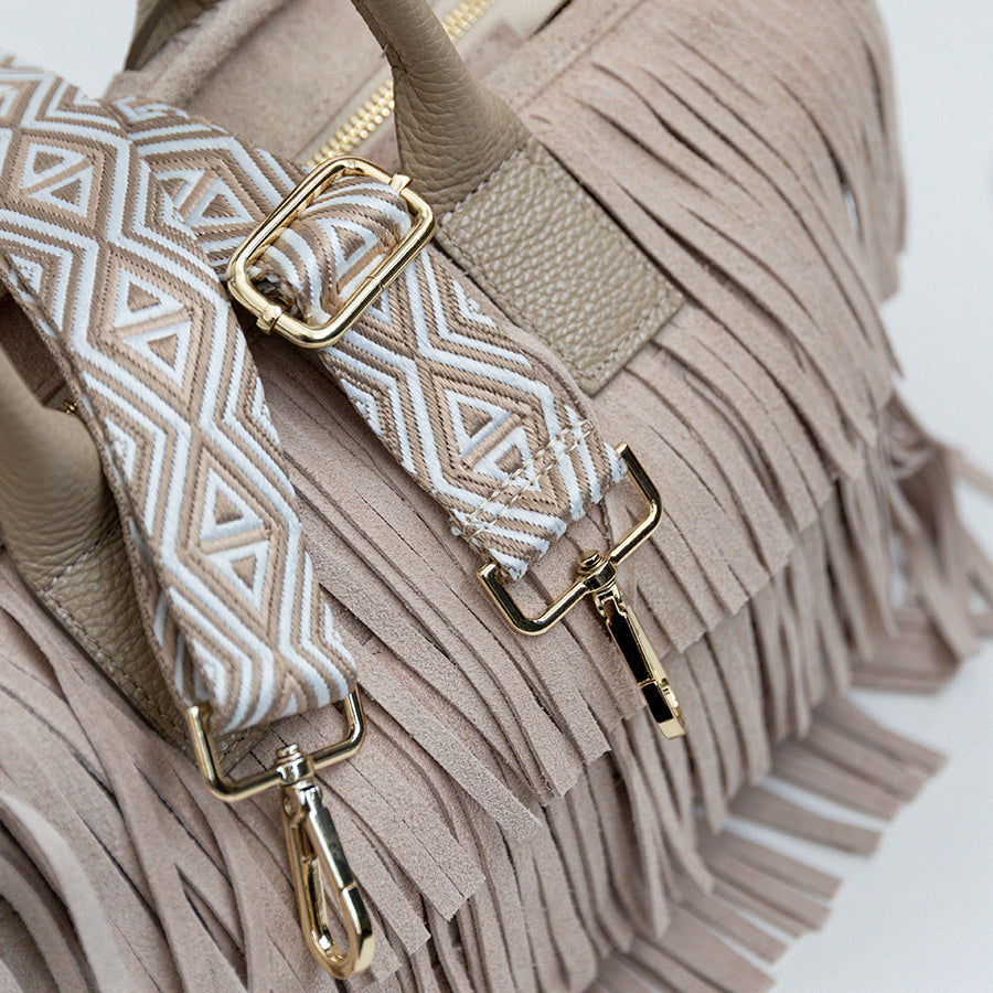 BEA - Suede Fringe Shopping Bag in Sand