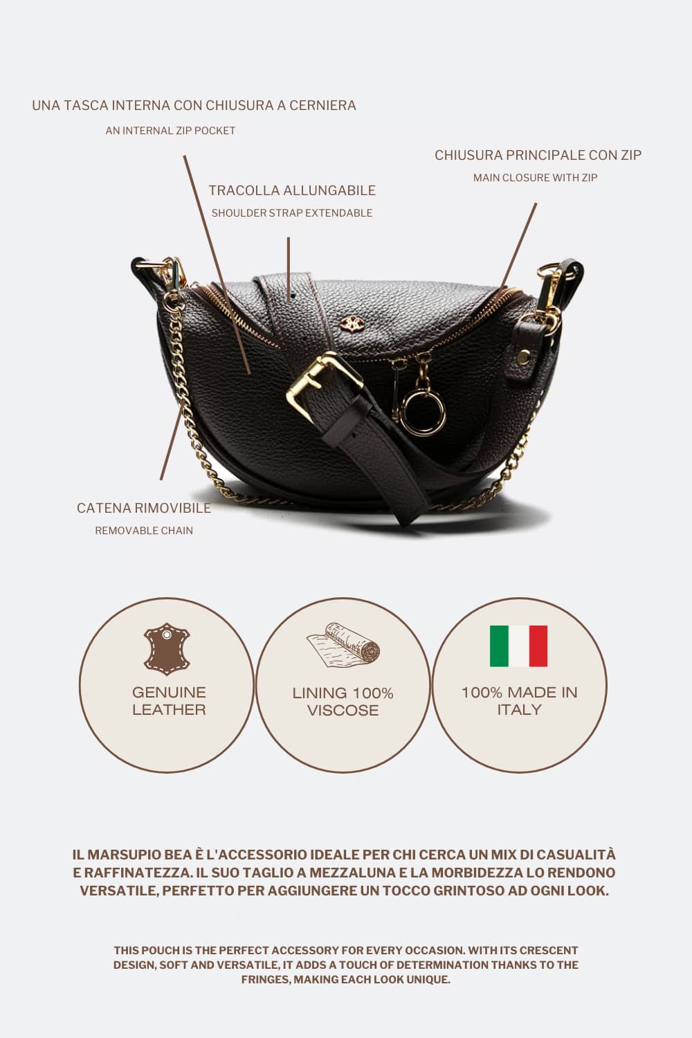 Marsupio Bea borsa donna 100% vera pelle Made in Italy - Barone Firenze