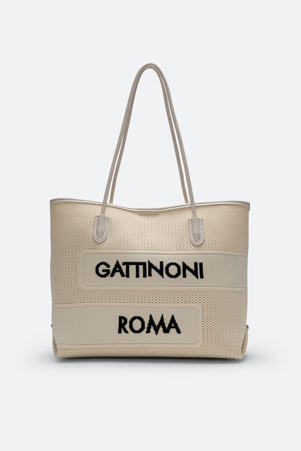 Nadia Shopping Woven Fabric/Calf PU Off White