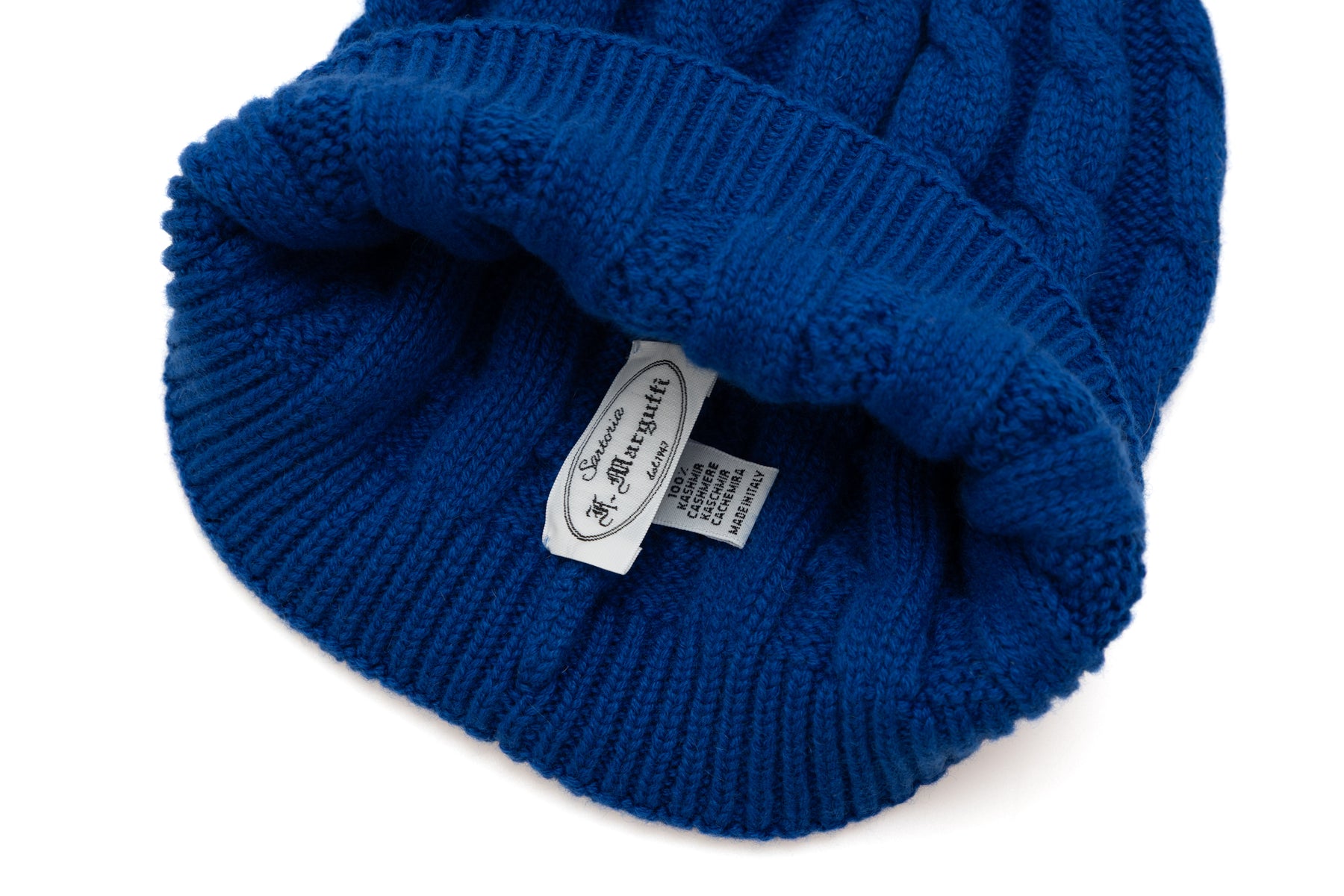 Električno modra pletena kašmirska kapa