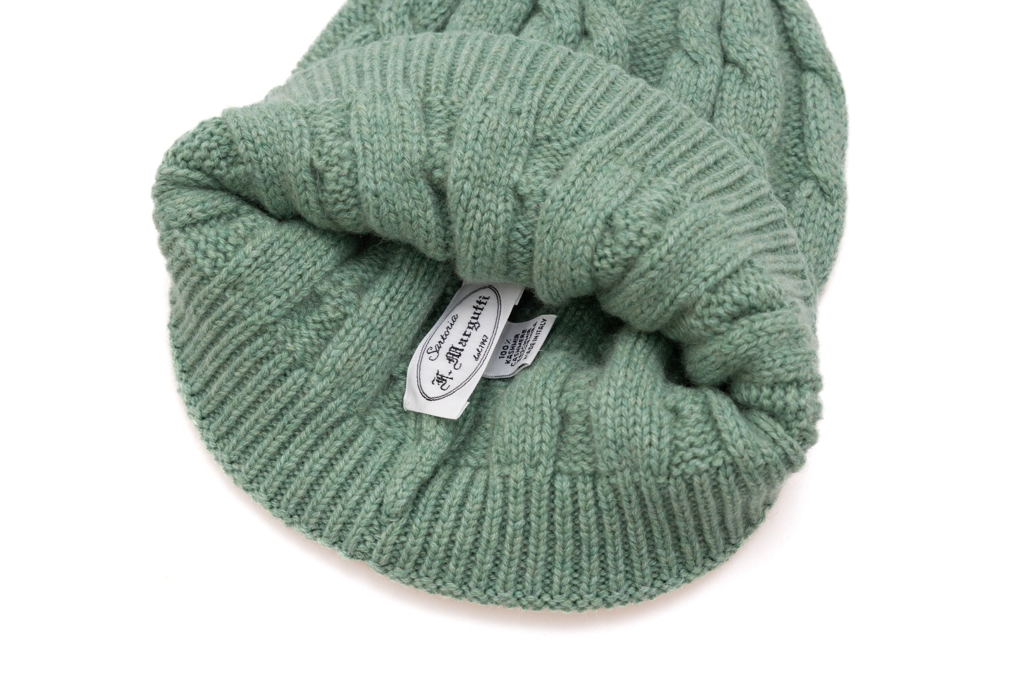 Woven sage green cashmere hat