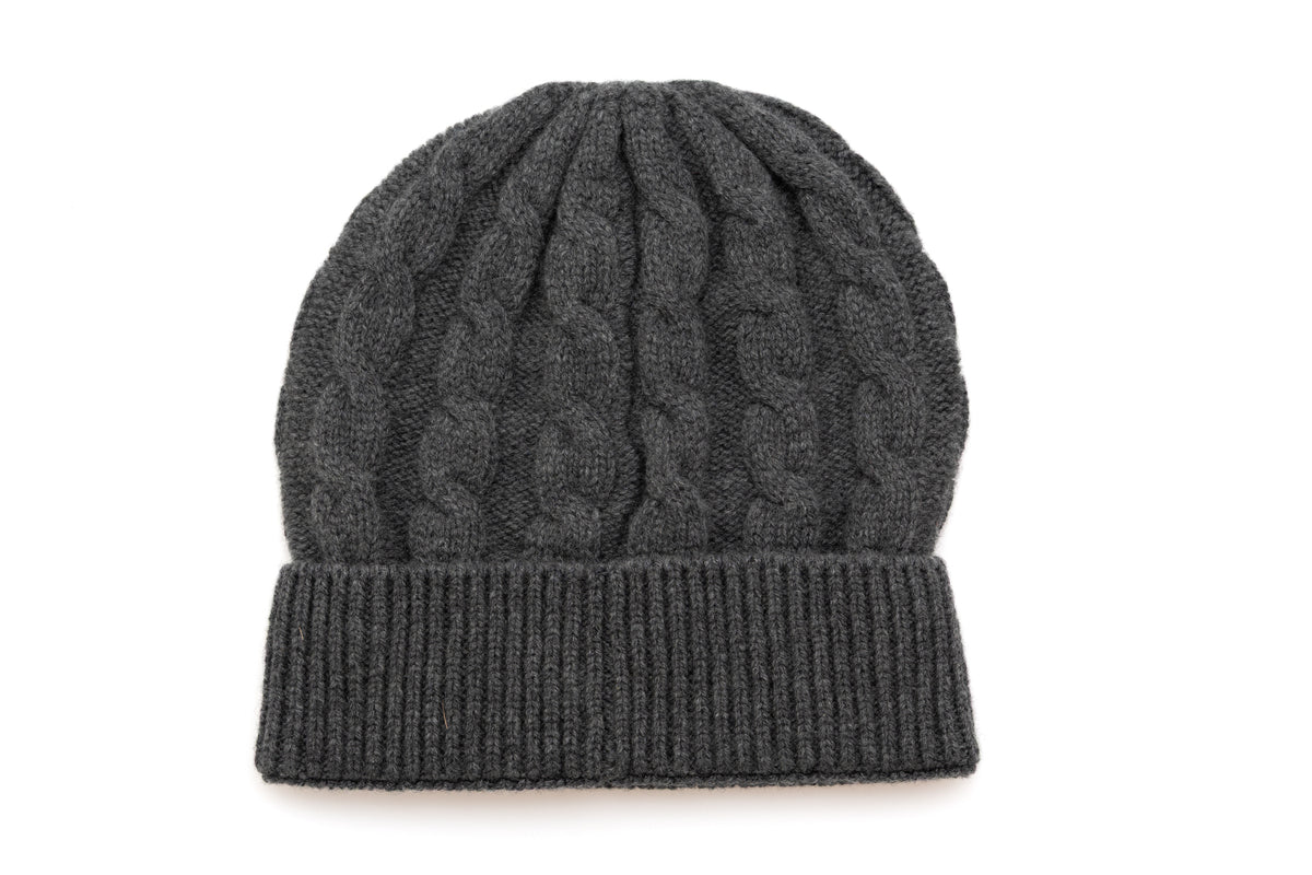 Charcoal braided cashmere beanie