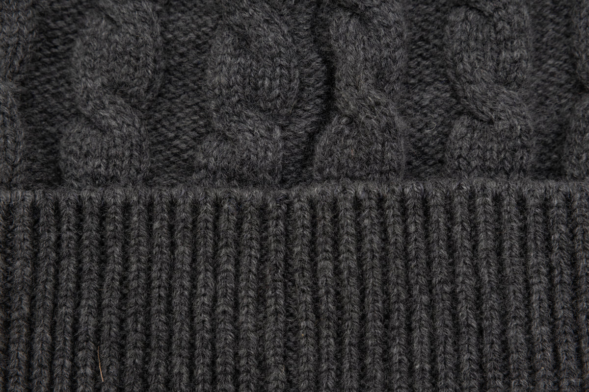 Charcoal braided cashmere beanie