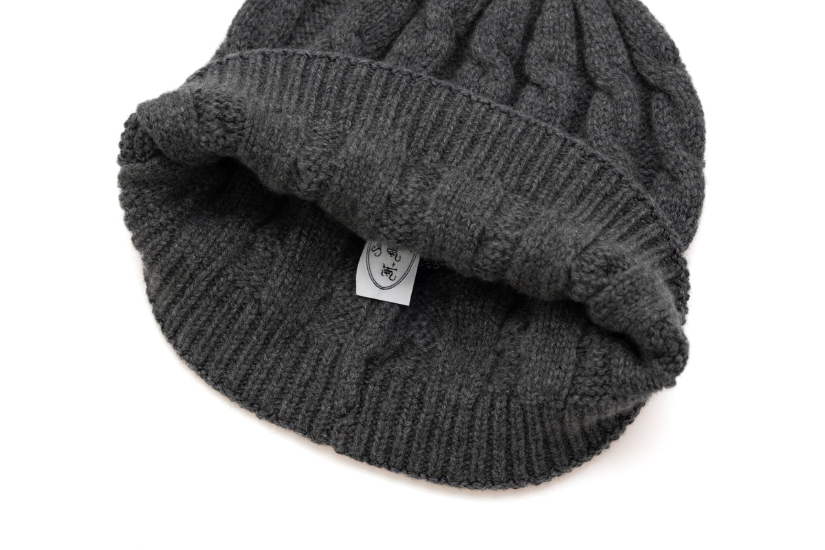 Charcoal braided cashmere beanie