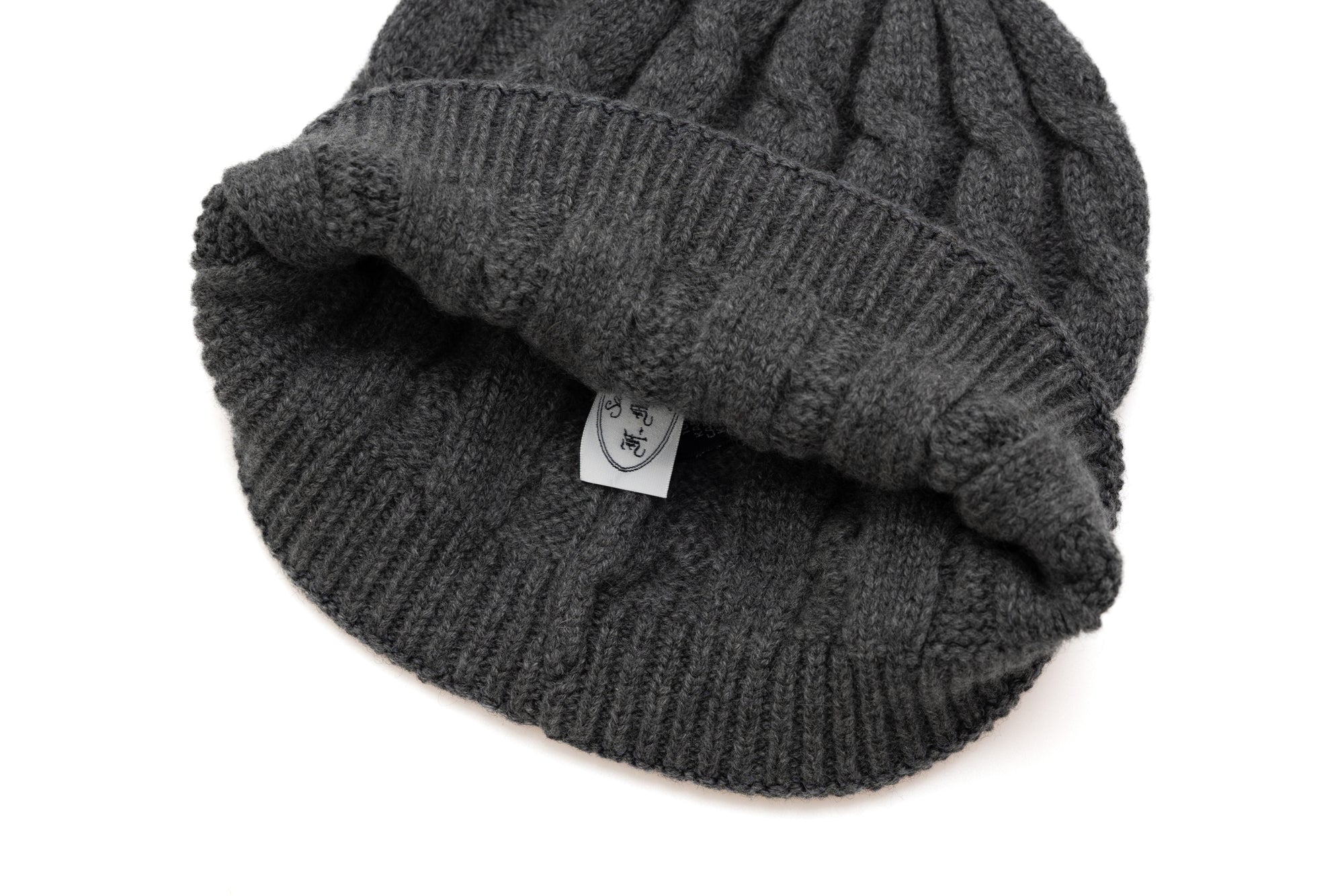 Charcoal braided cashmere beanie
