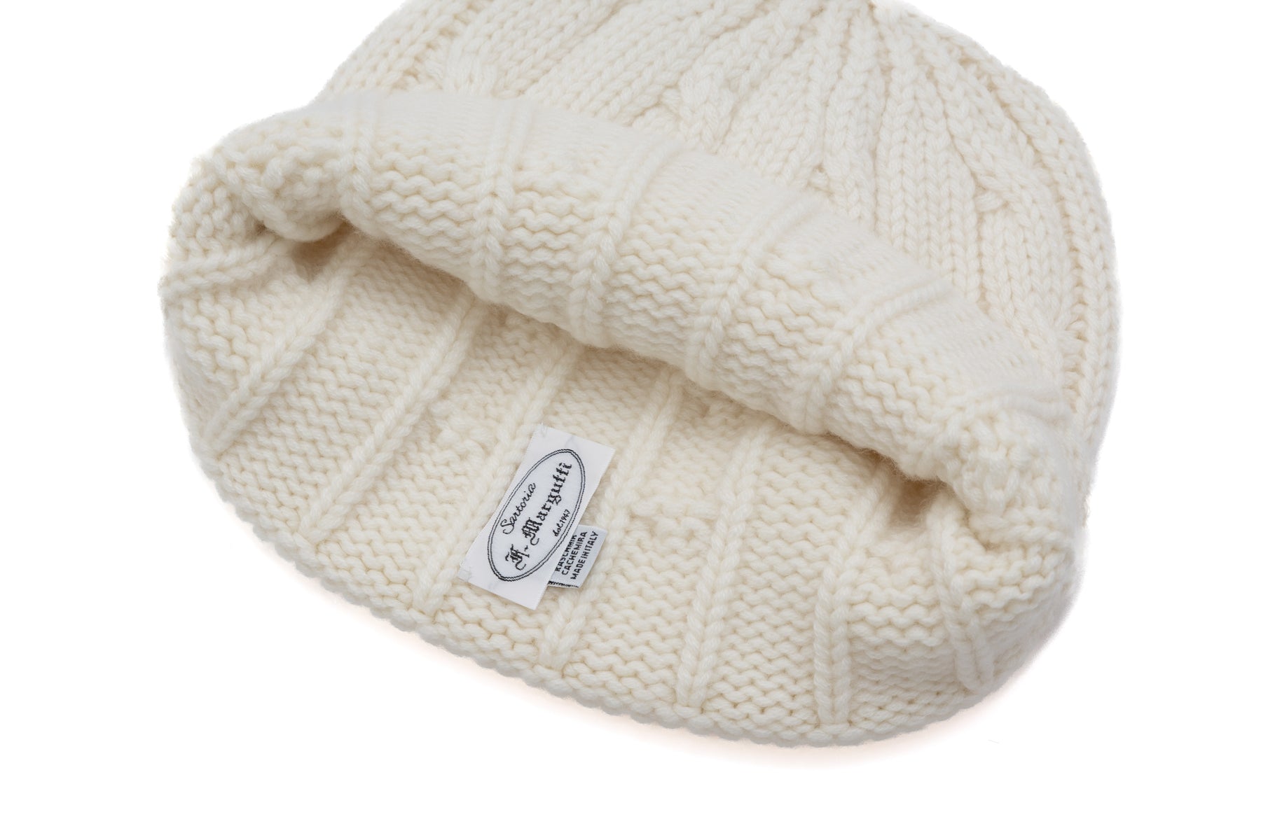 Witte kasjmier gebreide muts