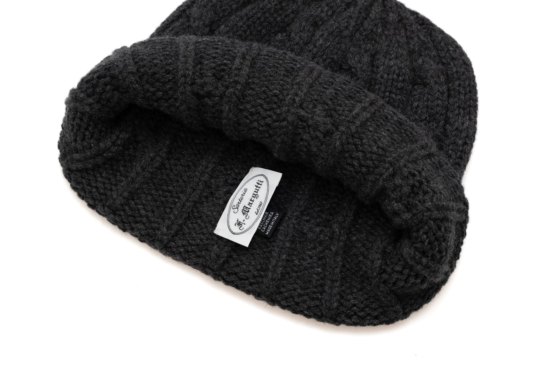 Cappello lavorato a maglia in cashmere grigio scuro