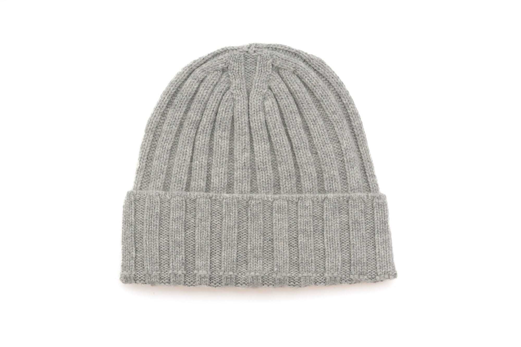 Ice Grey Ribbed Cashmere Beanie