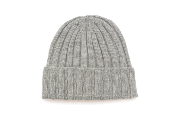 Ice Grey Ribbed Cashmere Beanie