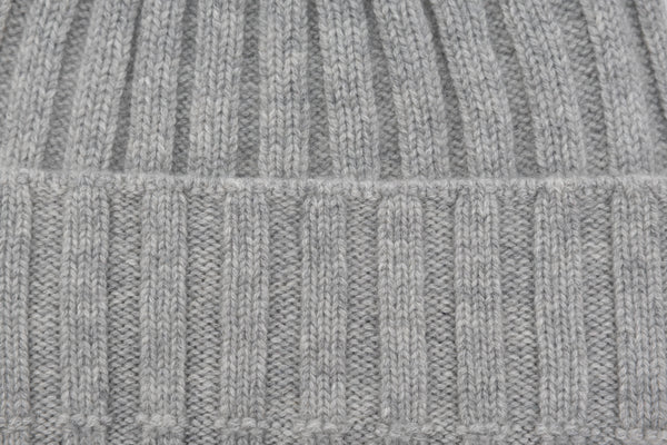 Ice Grey Ribbed Cashmere Beanie