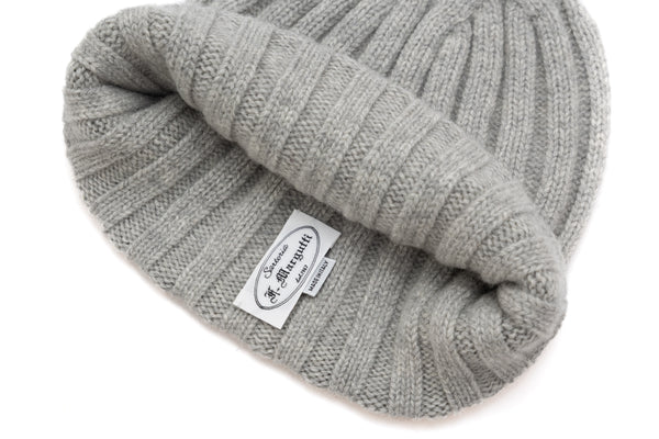 Ice Grey Ribbed Cashmere Beanie