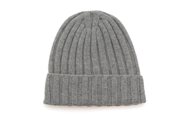Gray Ribbed Cashmere Beanie