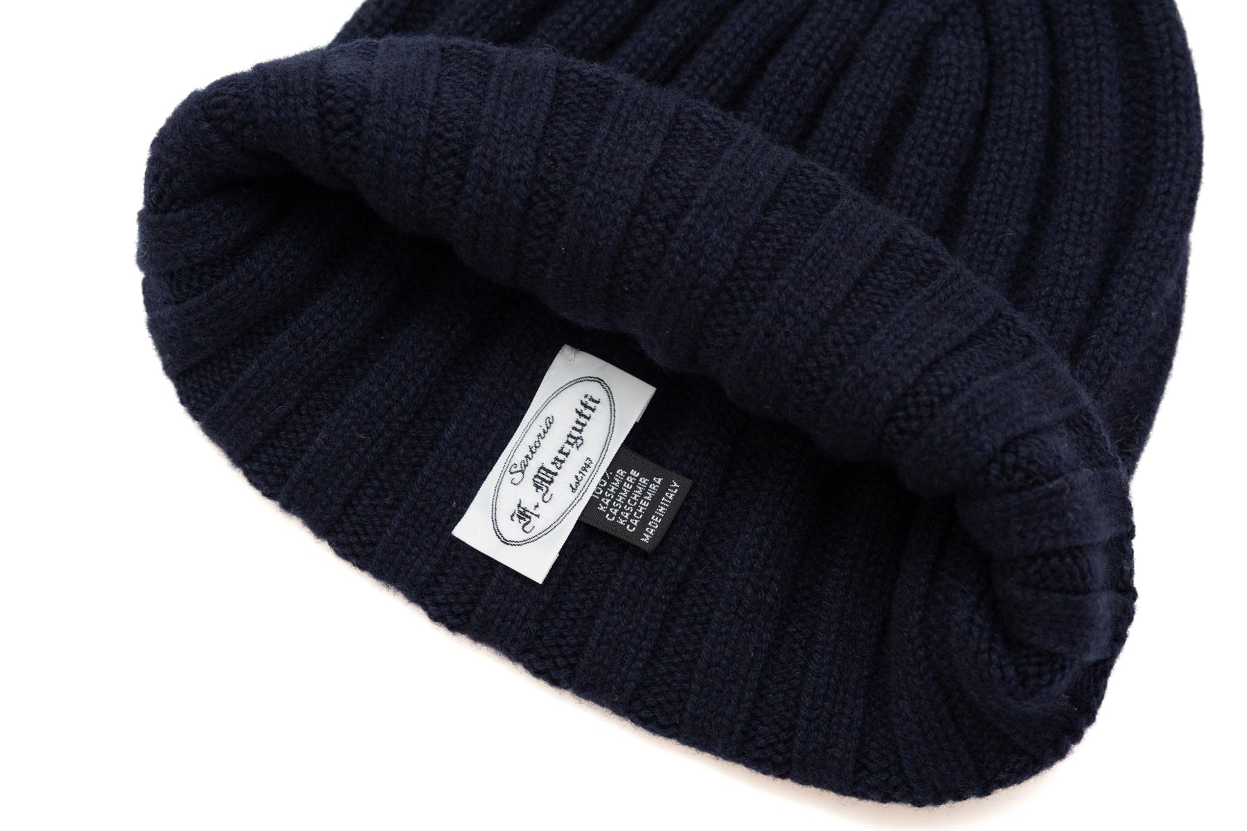 Berretto in cashmere a coste blu navy