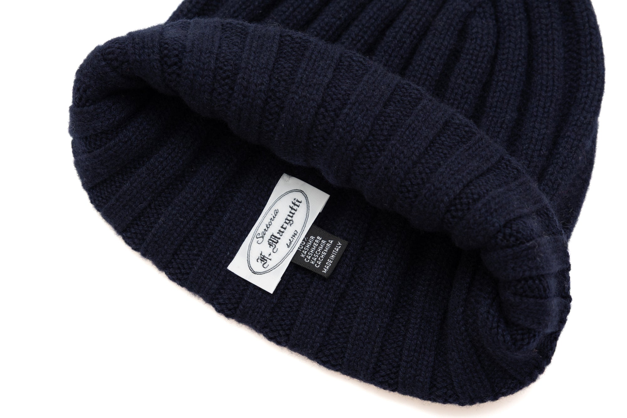 Berretto in cashmere a coste blu navy