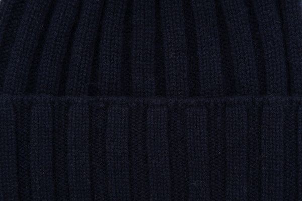 Berretto in cashmere a coste blu navy