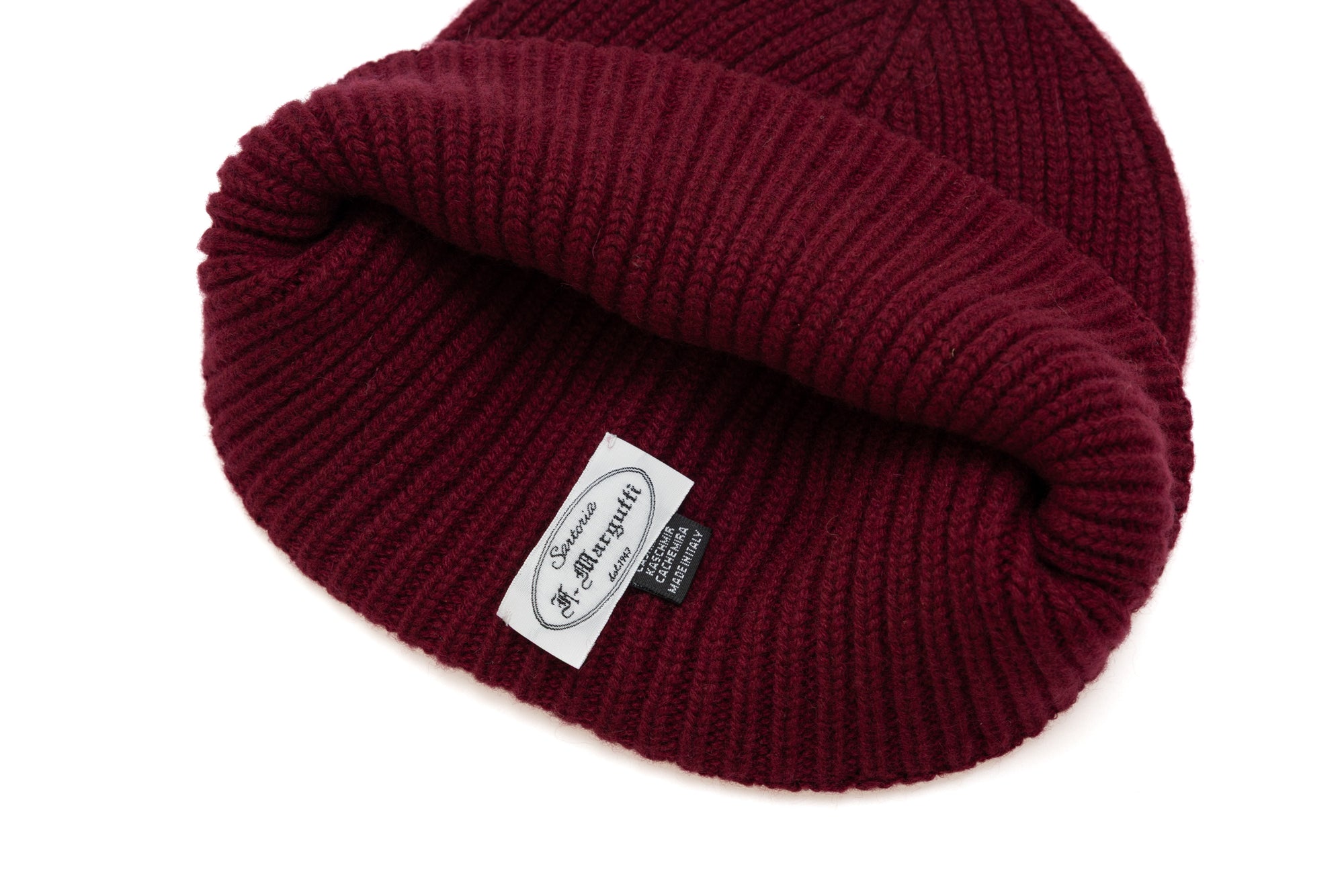 Burgundy Ribbed Cashmere Beanie