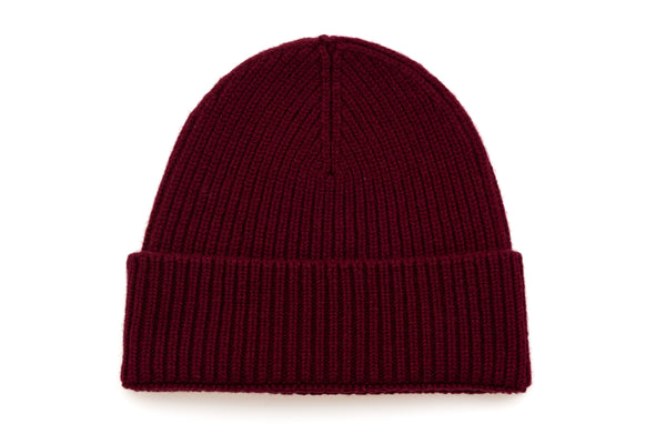 Burgundy ribbed cashmere beanie
