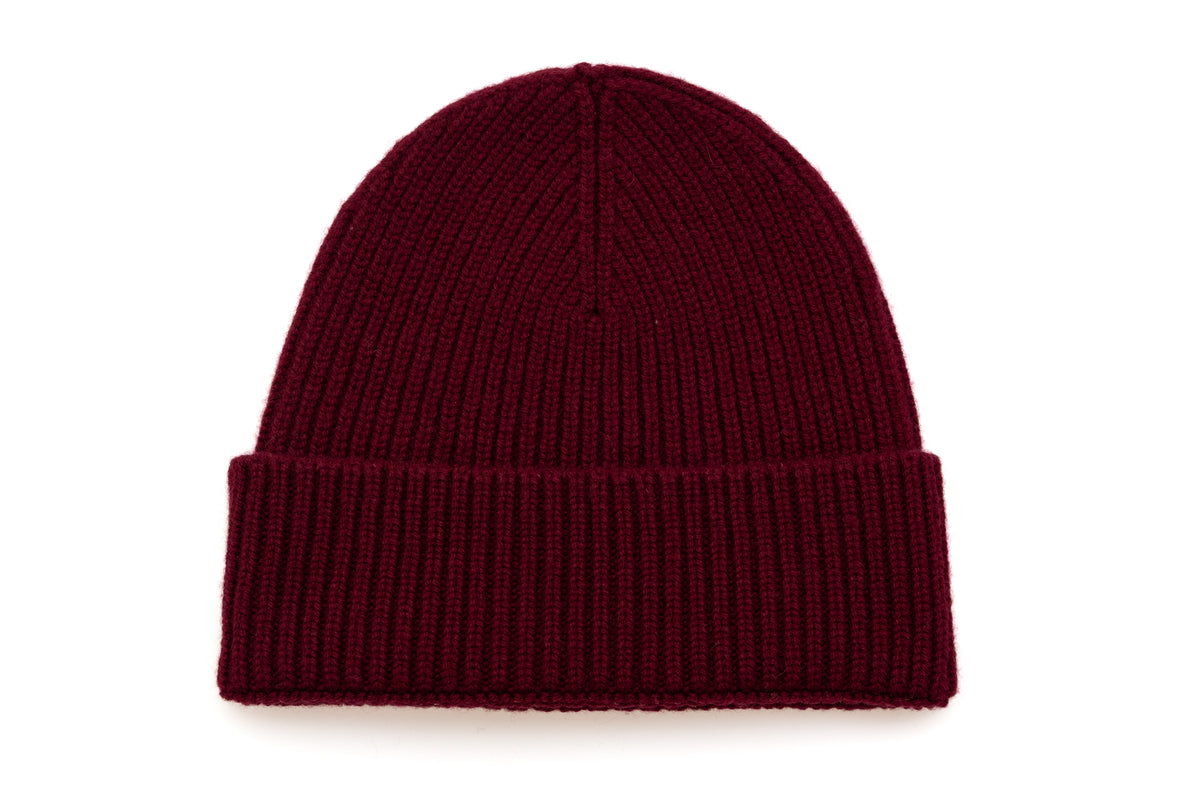 Burgundy Ribbed Cashmere Beanie