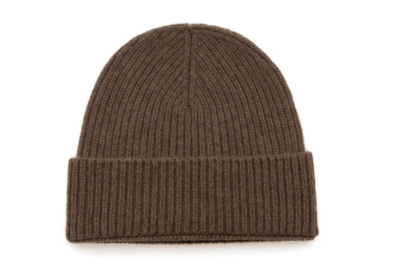 Brown Ribbed Cashmere Beanie