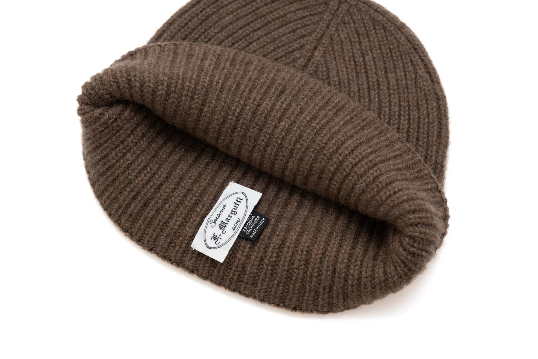 Brown Ribbed Cashmere Beanie