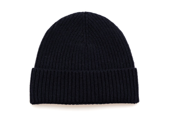 Blue ribbed cashmere beanie