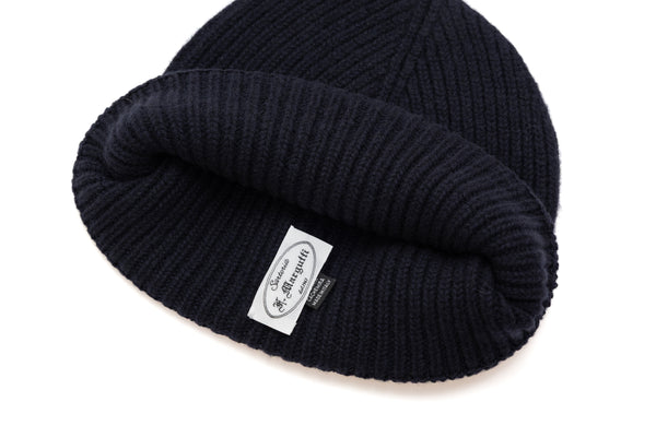 Blauwe geribbelde kasjmier muts