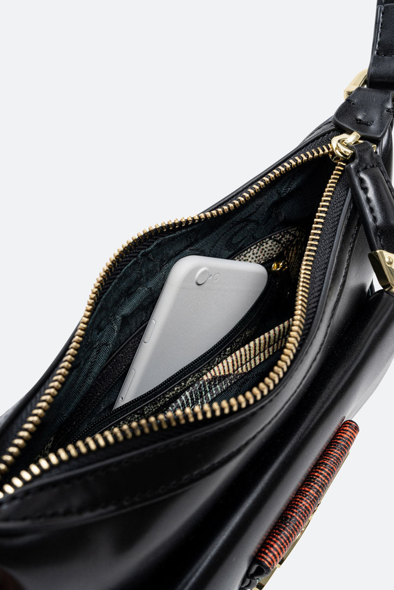 Sac baguette Hobo en cuir synthétique avec détails Planetarium Classic