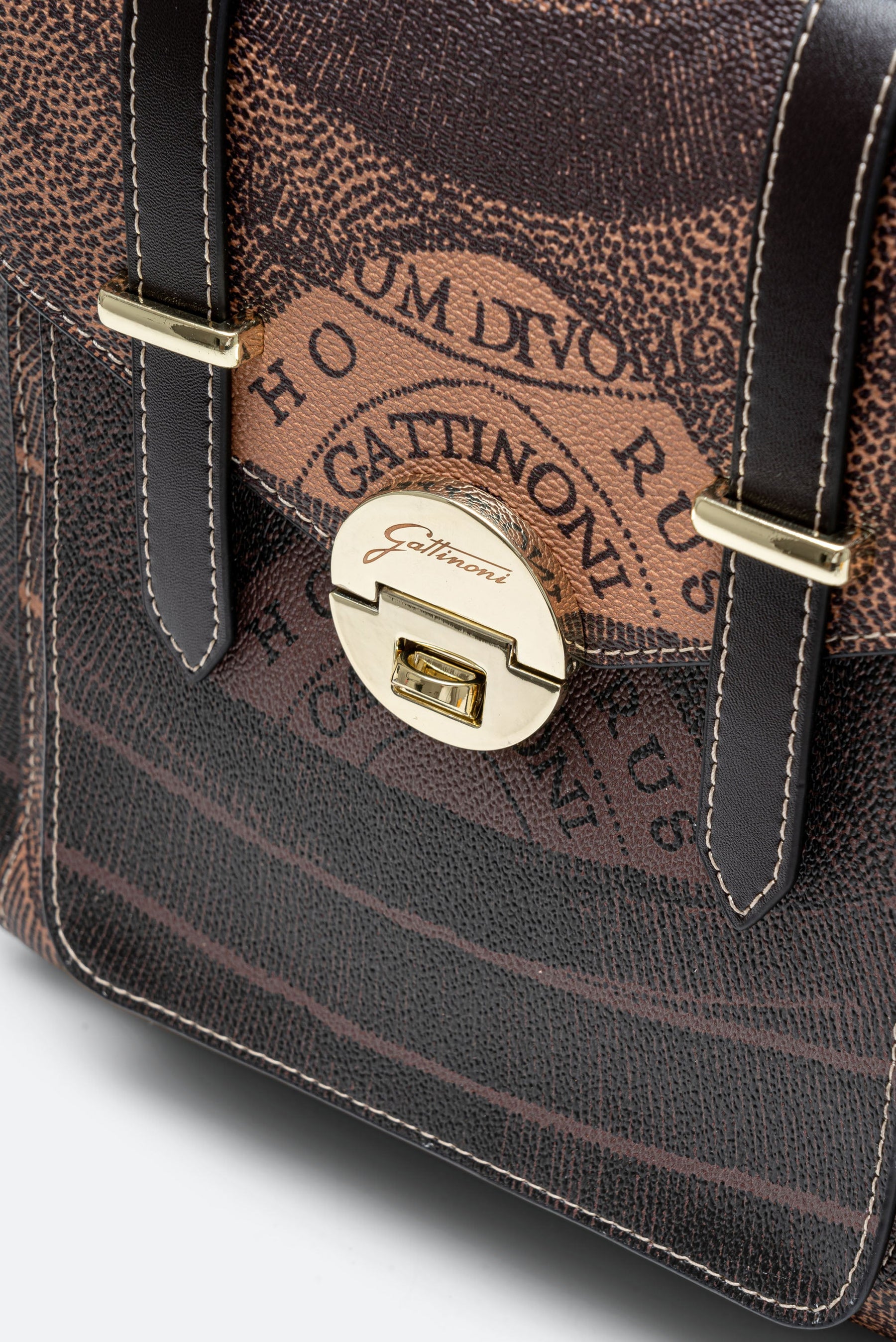 Bicolor Planetarium Flap Backpack in Brown with Black Leather Finish