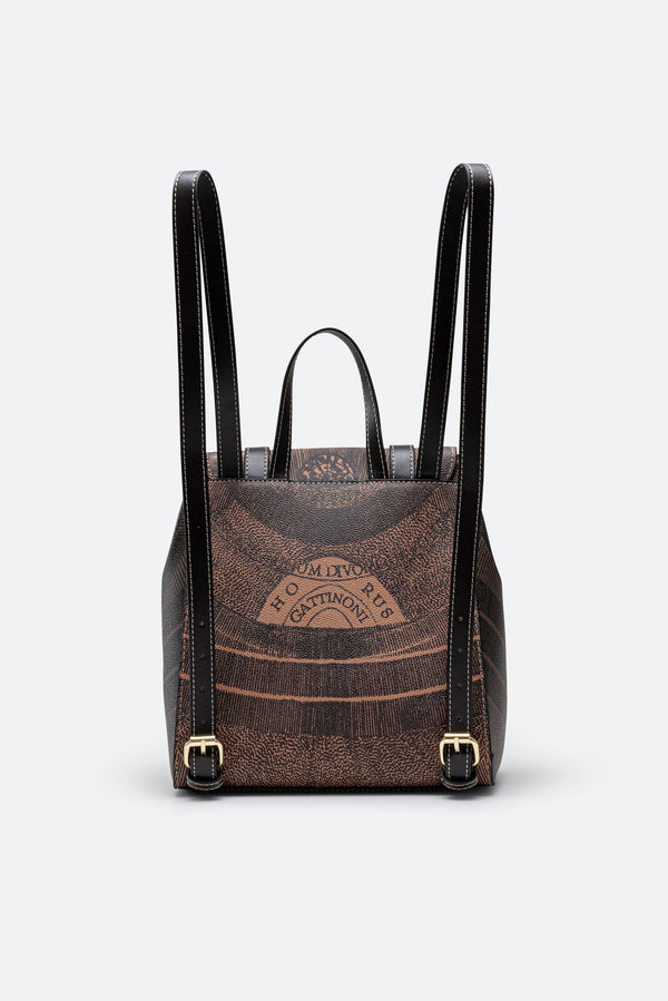 Bicolor Planetarium Flap Backpack in Brown with Black Leather Finish