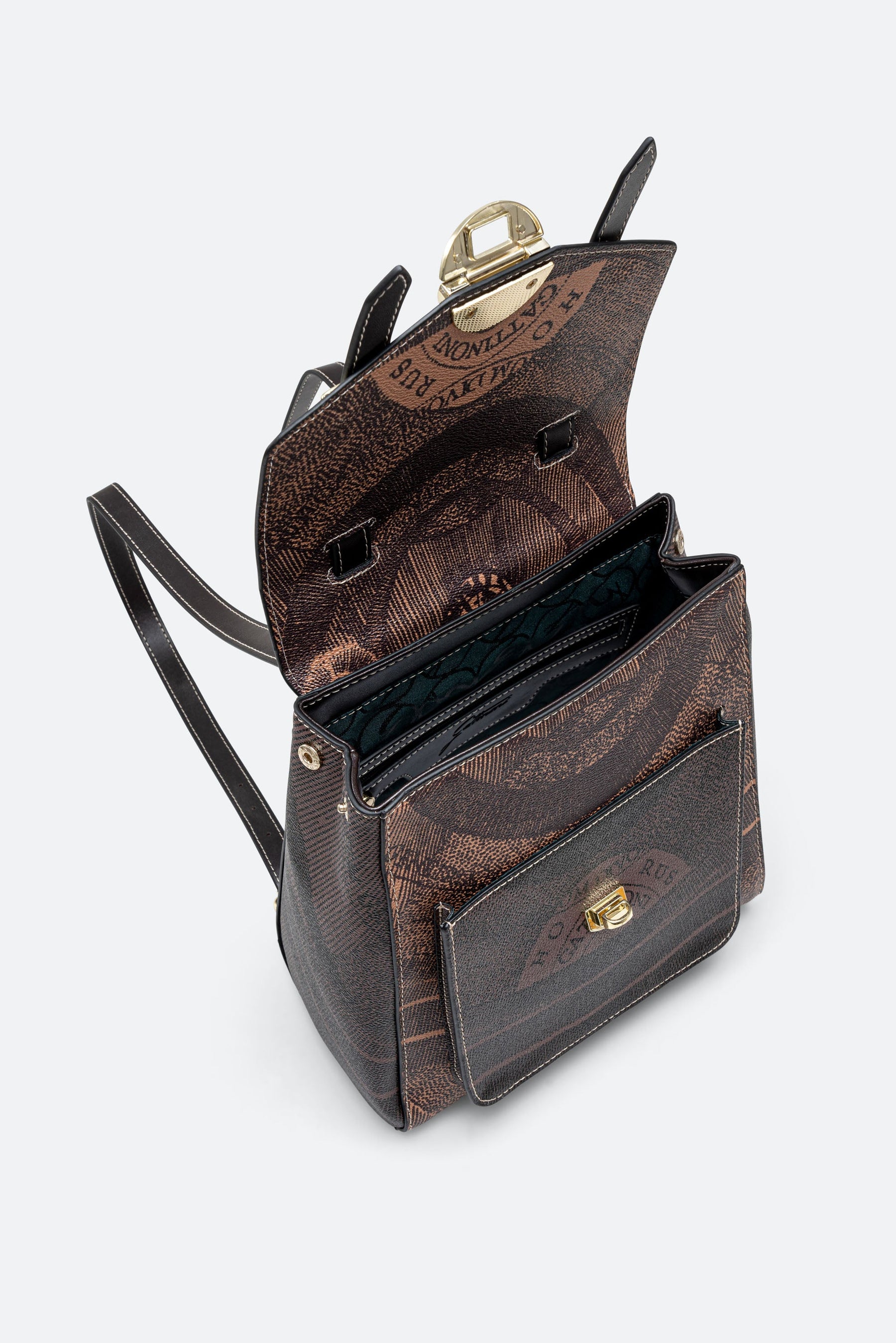 Bicolor Planetarium Flap Backpack in Brown with Black Leather Finish