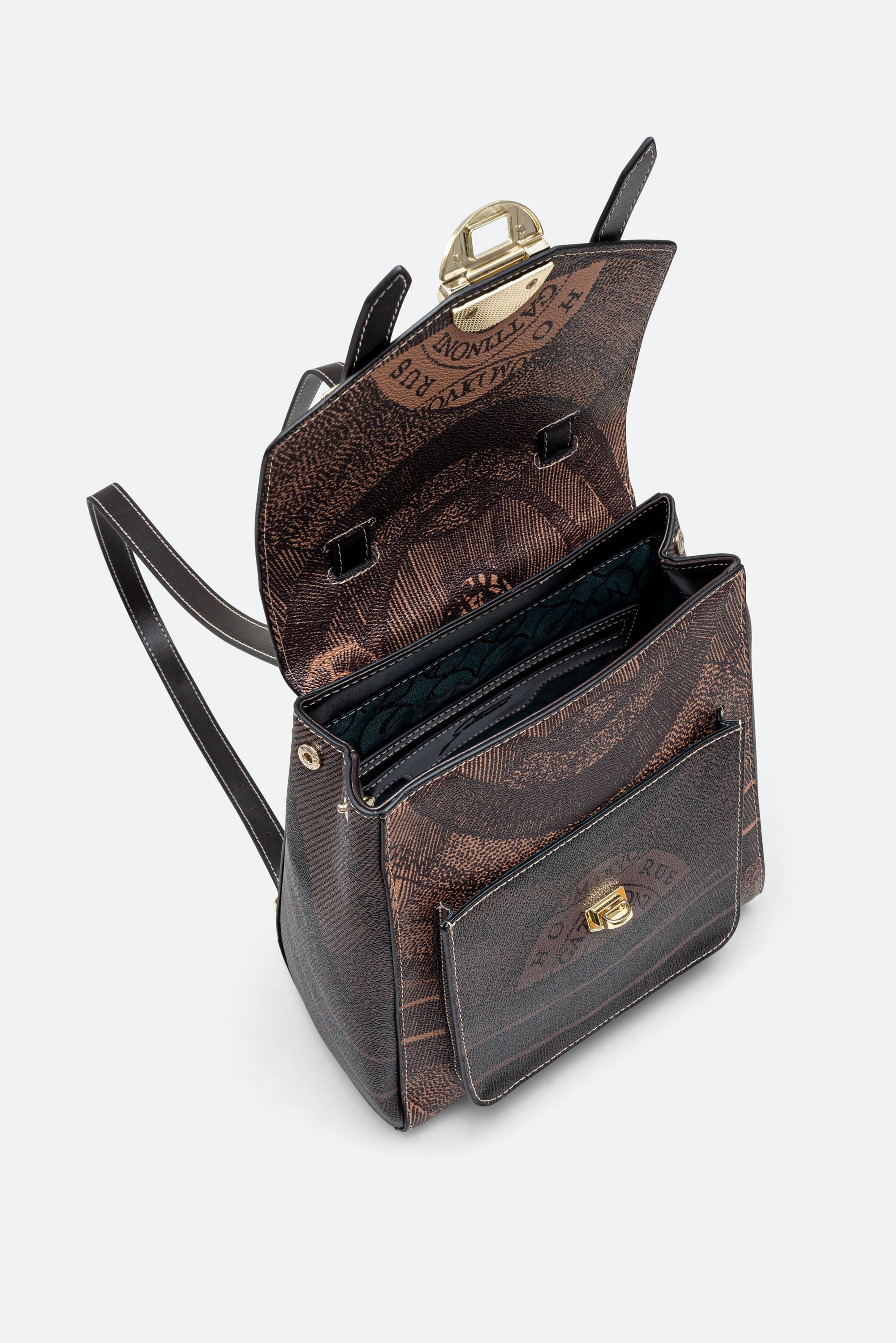 Bicolor Planetarium Flap Backpack in Brown with Black Leather Finish
