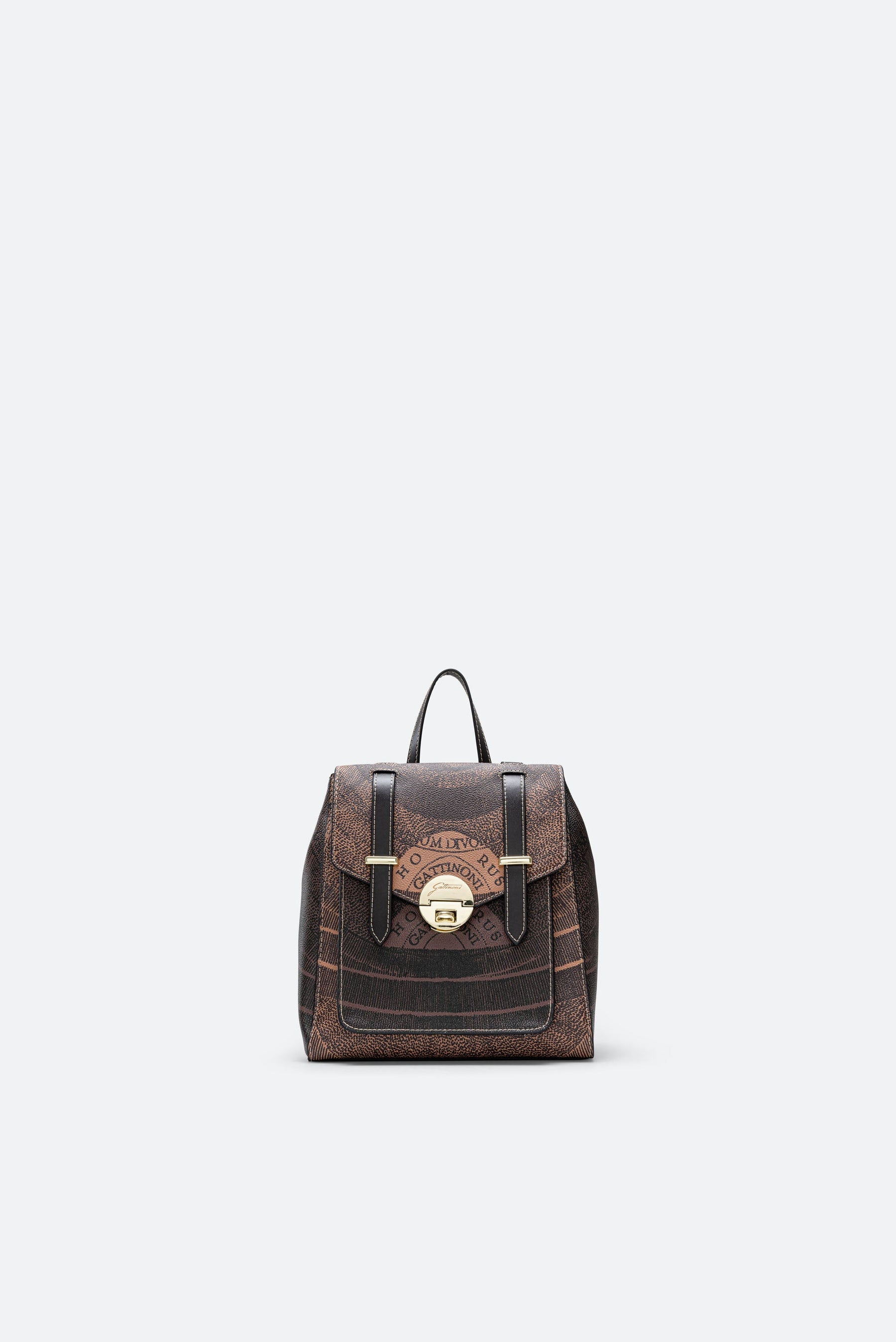 Bicolor Planetarium Flap Backpack in Brown with Black Leather Finish