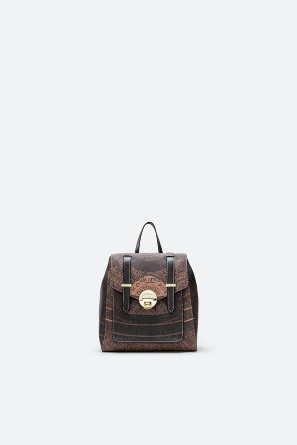 Bicolor Planetarium Flap Backpack in Brown with Black Leather Finish