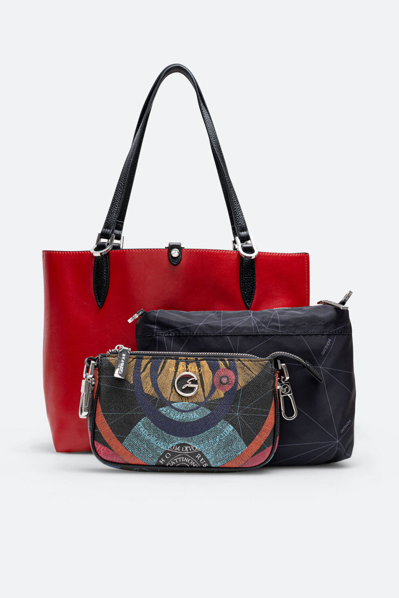Small Reversible Shoulder Bag Planetarium Black Red