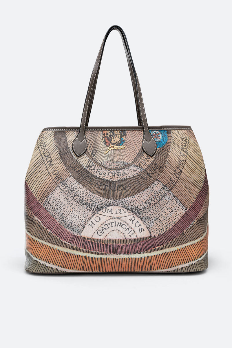 Planetarium L Shopping PVC Planetarium/Leather Wild Watercolor/ Dk Taupe
