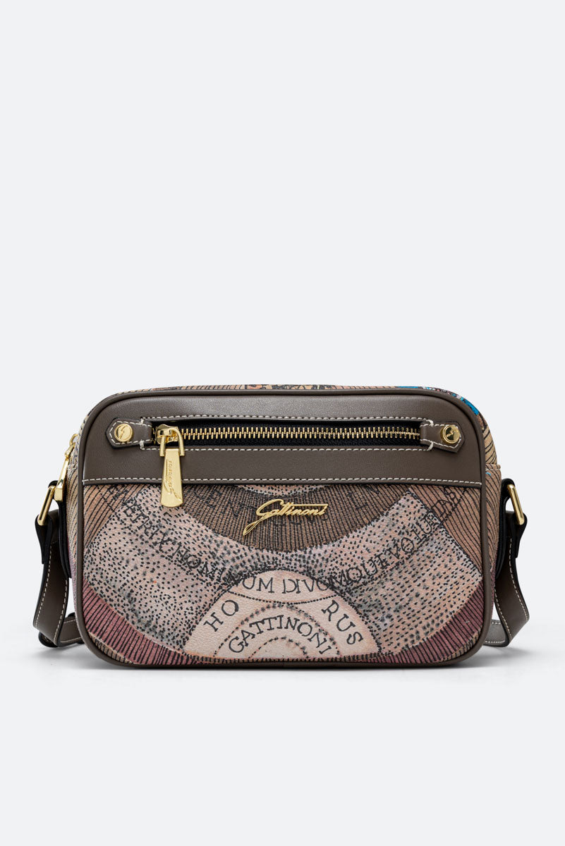 Planetarium Crossbody Bag PVC Planetarium/Leather Wild Watercolor/ Dk Taupe