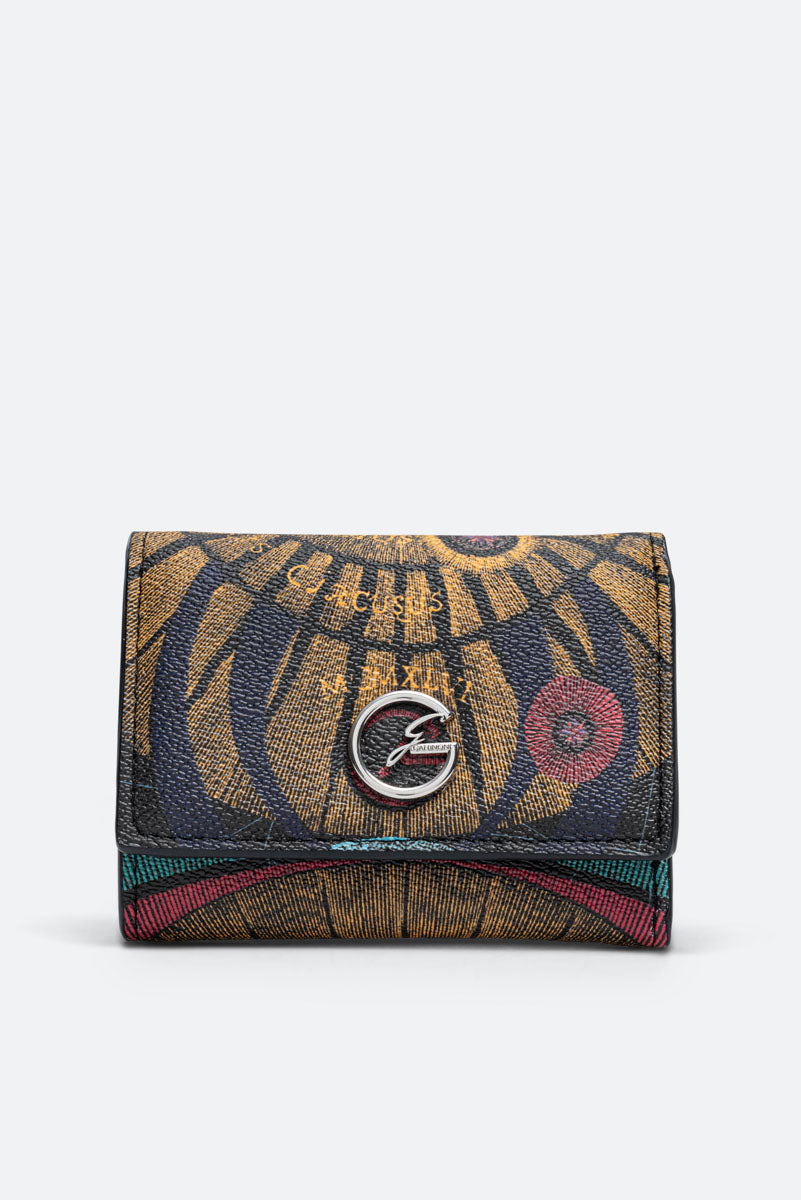 S Flap Wallet w/Pocket PVC Planetarium/Leather Planet.Black Print