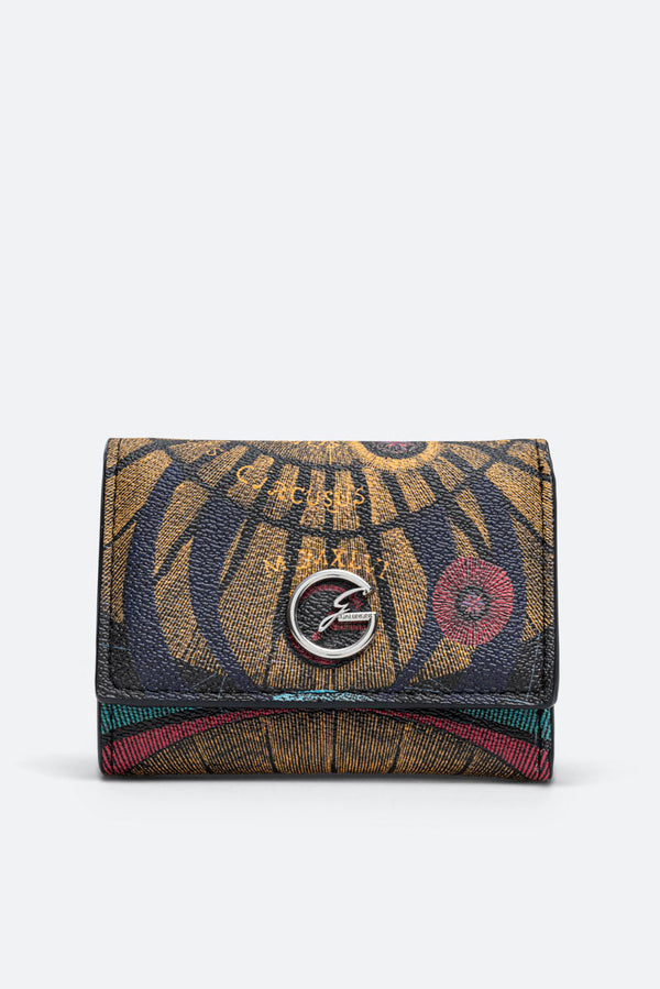 S Flap Wallet w/Pocket PVC Planetarium/Leather Planet.Black Print