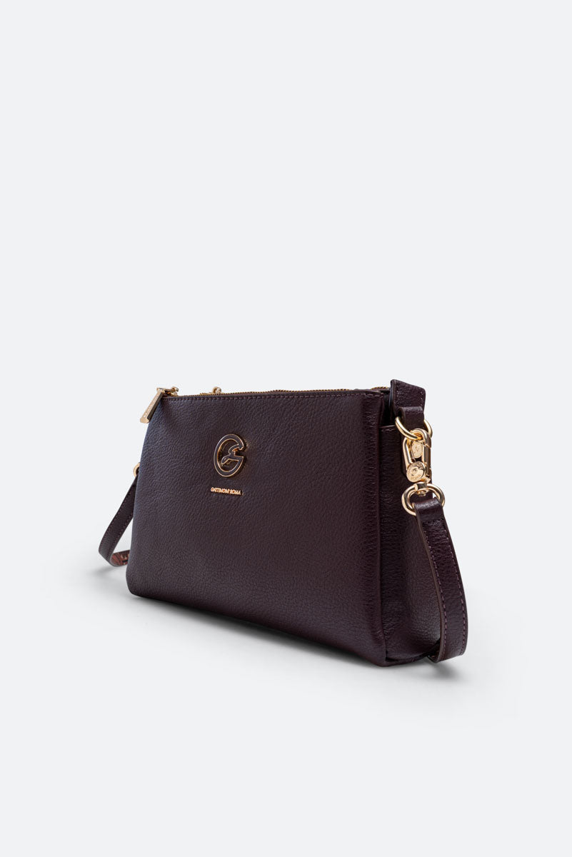 Medium Crossbody Bag DENISE in Burgundy Synthetic Leather