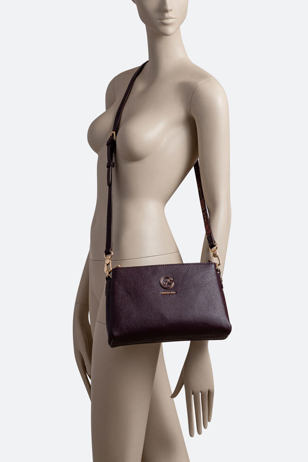 Medium Crossbody Bag DENISE in Burgundy Synthetic Leather